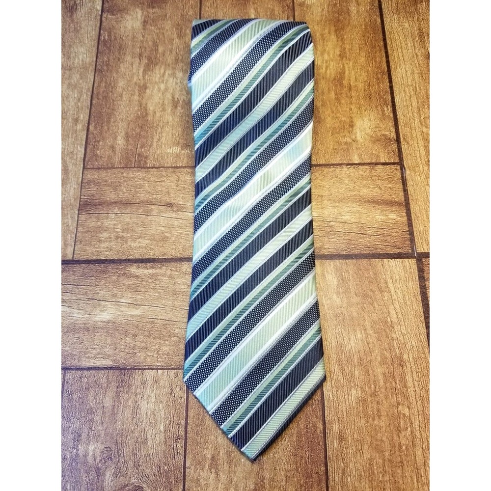 Bergamo New York Handmade‎ Textured Green Striped Repp Pointed Tie